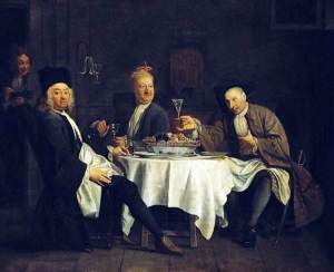 "Le Poète Piron à table avec ses amis Vadé et Collé" Piron est au centre