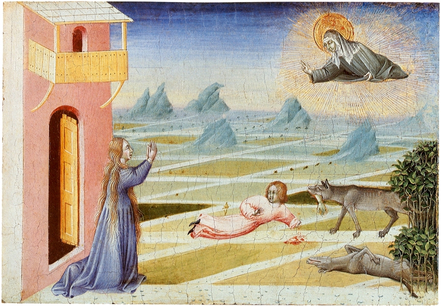 Sainte Claire sauve un enfant d'un loup - Giovanni di Paolo